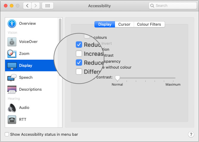 Click to Check Reduce Motion and Reduce Transparency Option in System Preferences on Mac