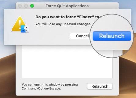Click to Confirm Relaunch Finder in macOS