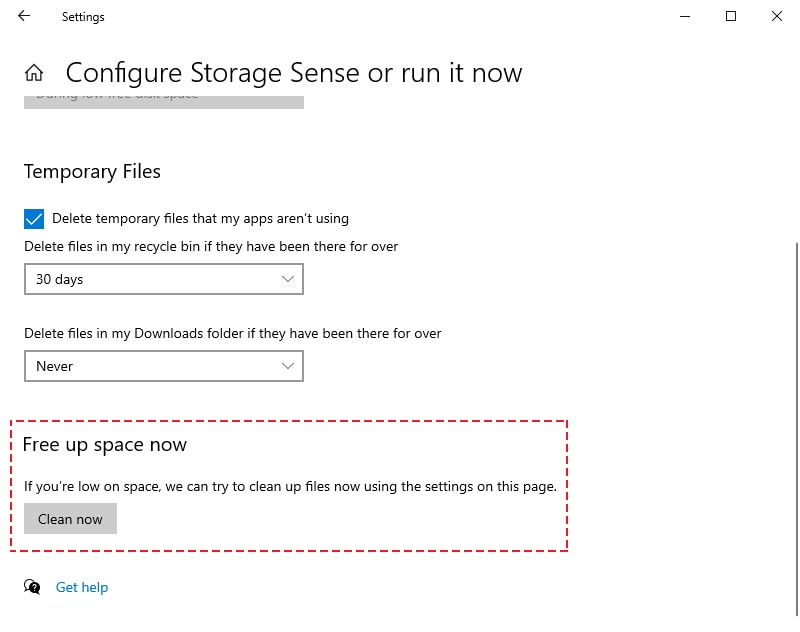 Configure Storage Sense in Windows 10