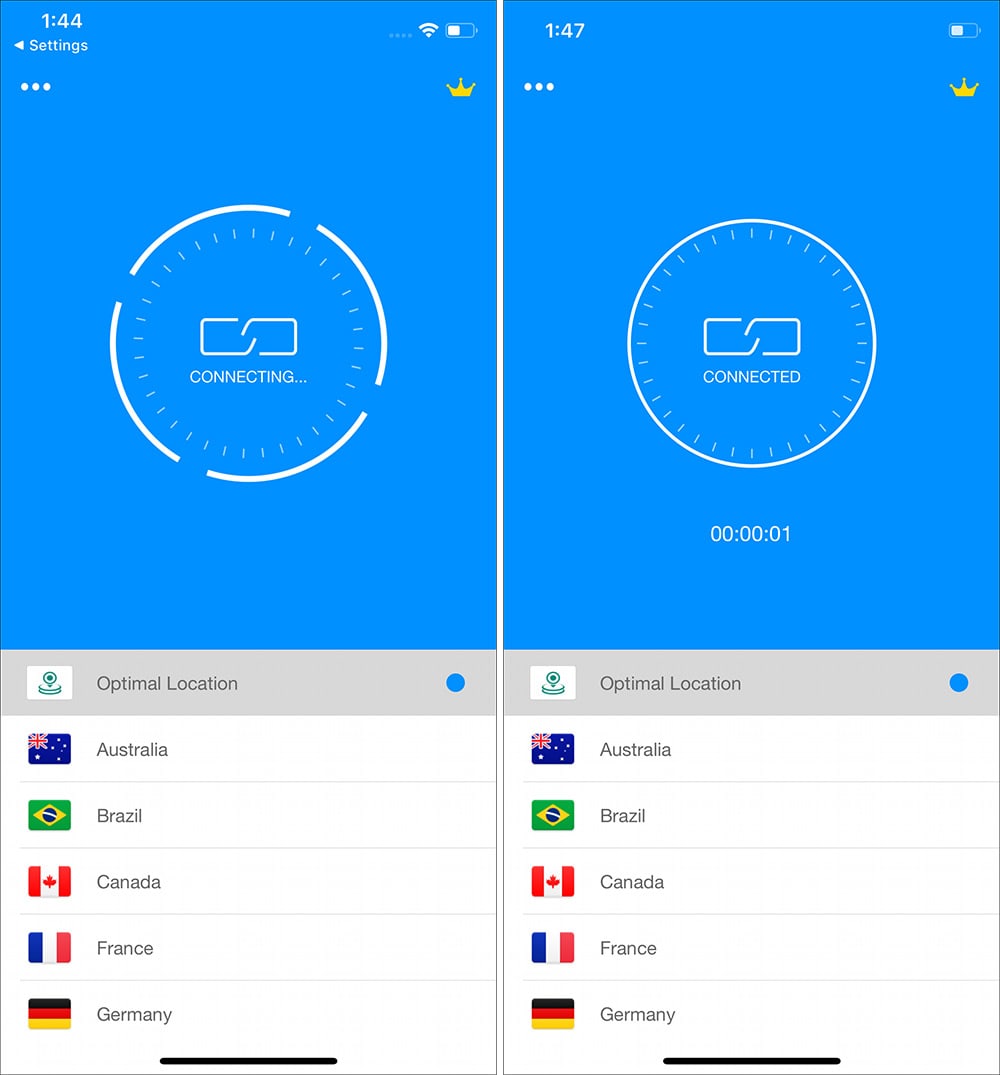 Connected to VPN on iPhone