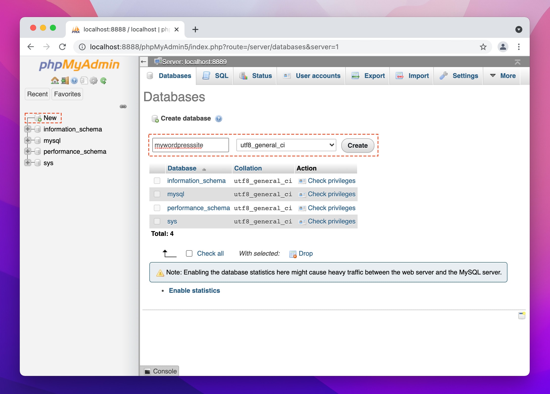 Create Database on Mac