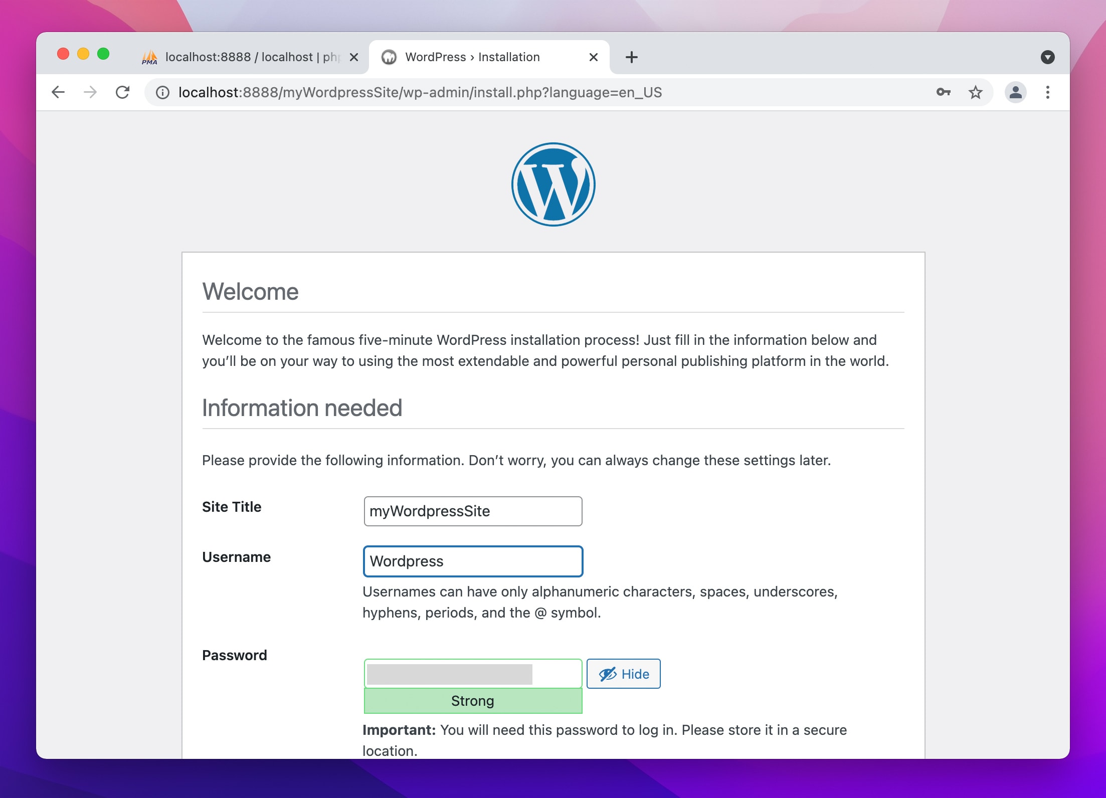 Create Username and Password for your WordPress Site