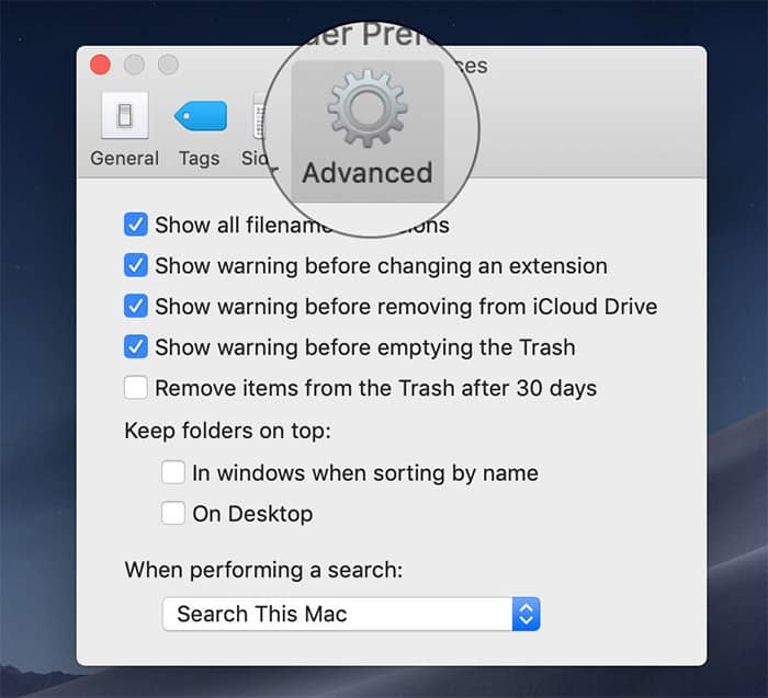 Customize Finder Advanced Settings on Mac