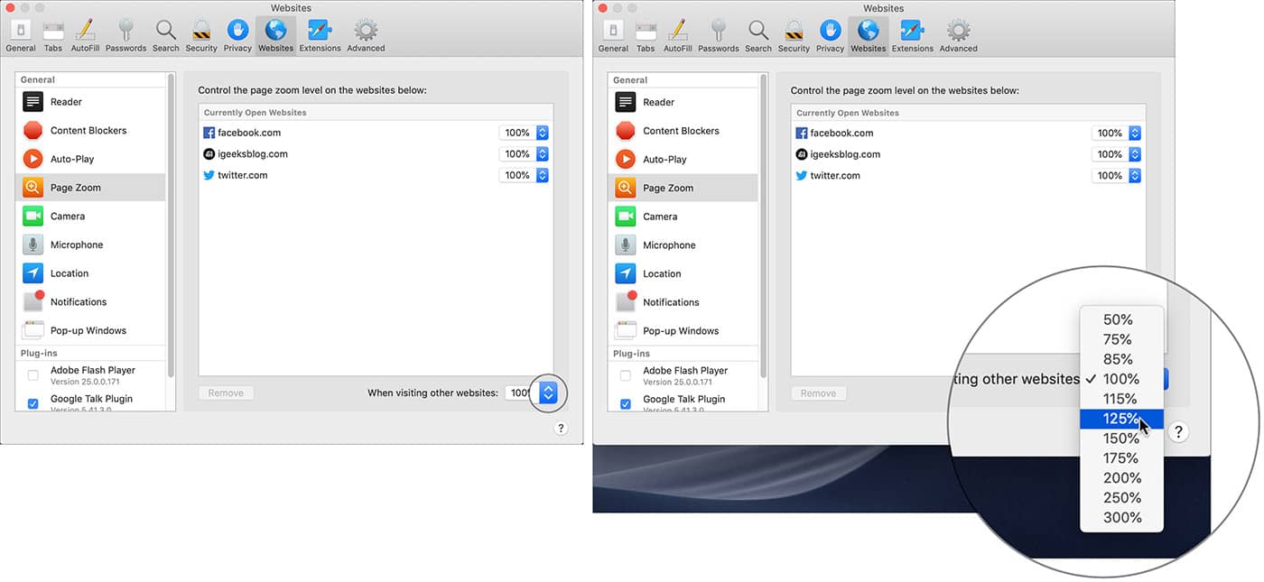 Customize Zoom In on All Webpages Automatically in Safari on Mac