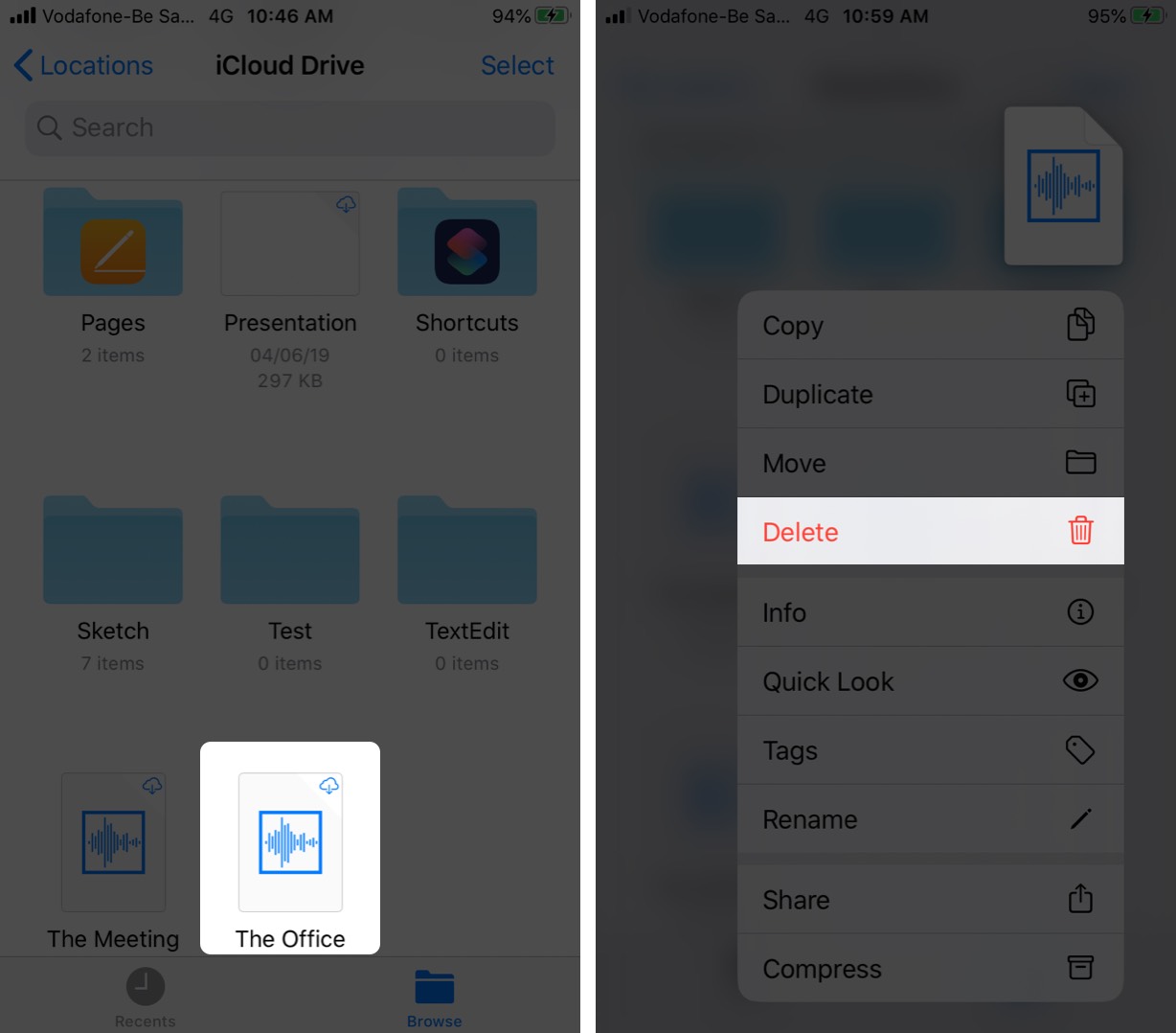 Delete File on Files App on iPhone