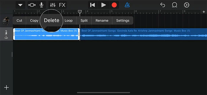 Delete unusable part of song in iOS Garageband App