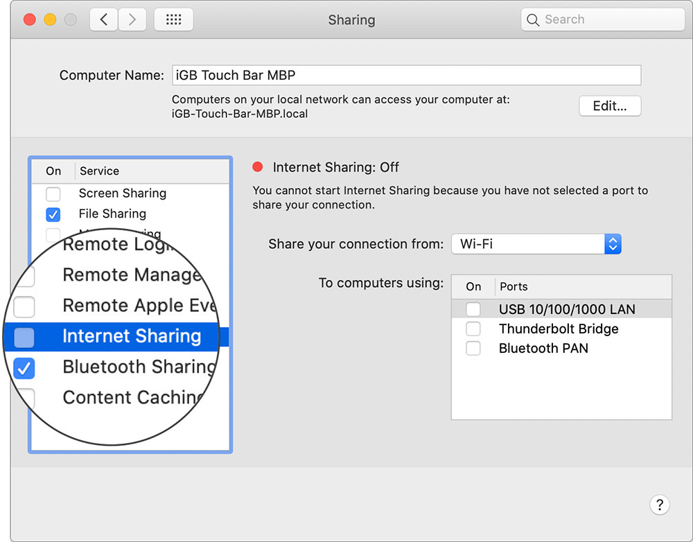 Disable Internet Sharing on Mac