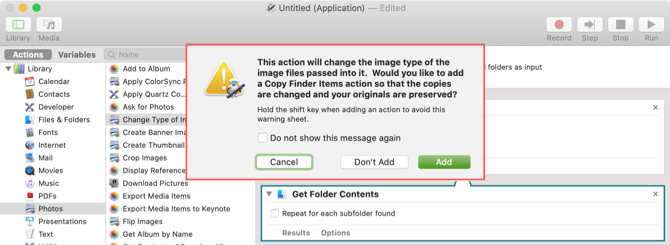Don't Add Copy Dialog Automator Mac