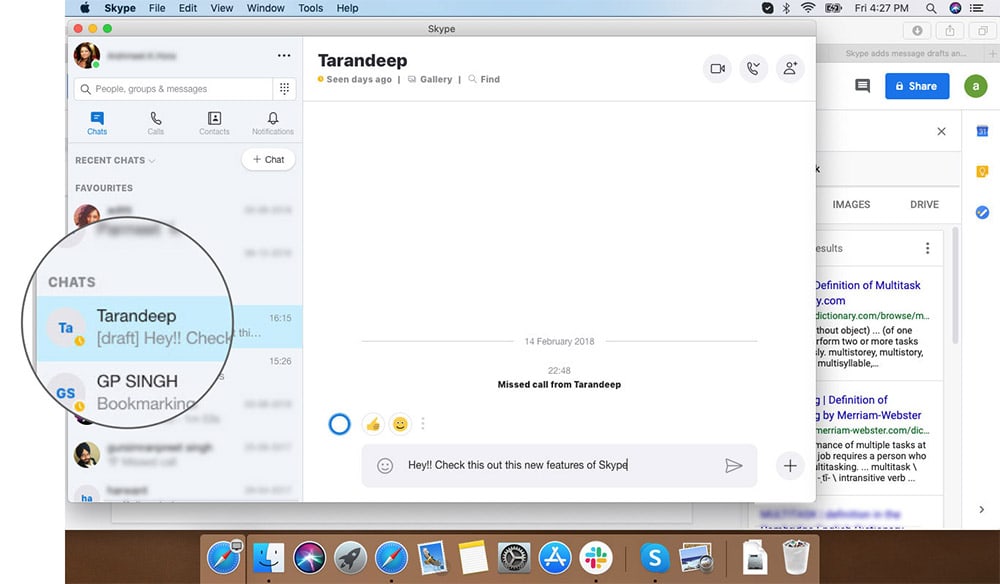 Draft Message in Skype App on Mac