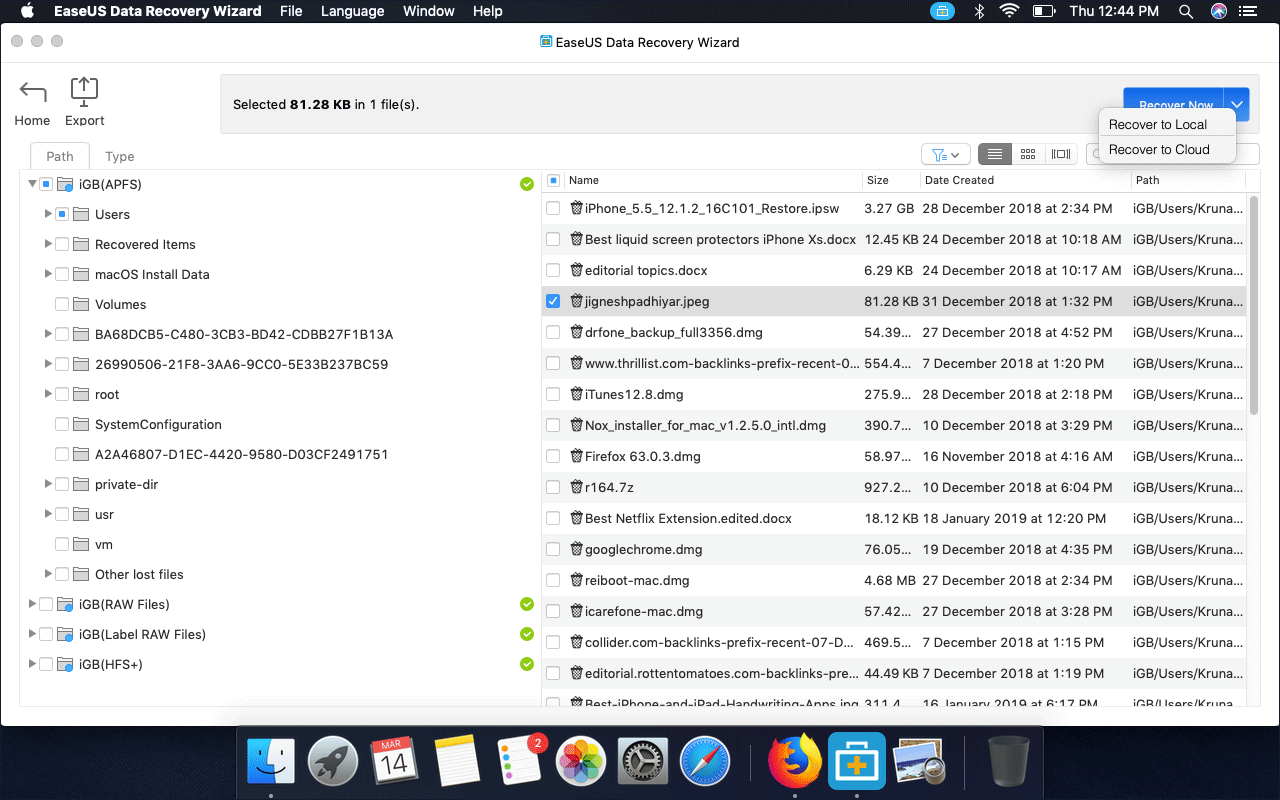 EaseUS iCloud Data Store Option