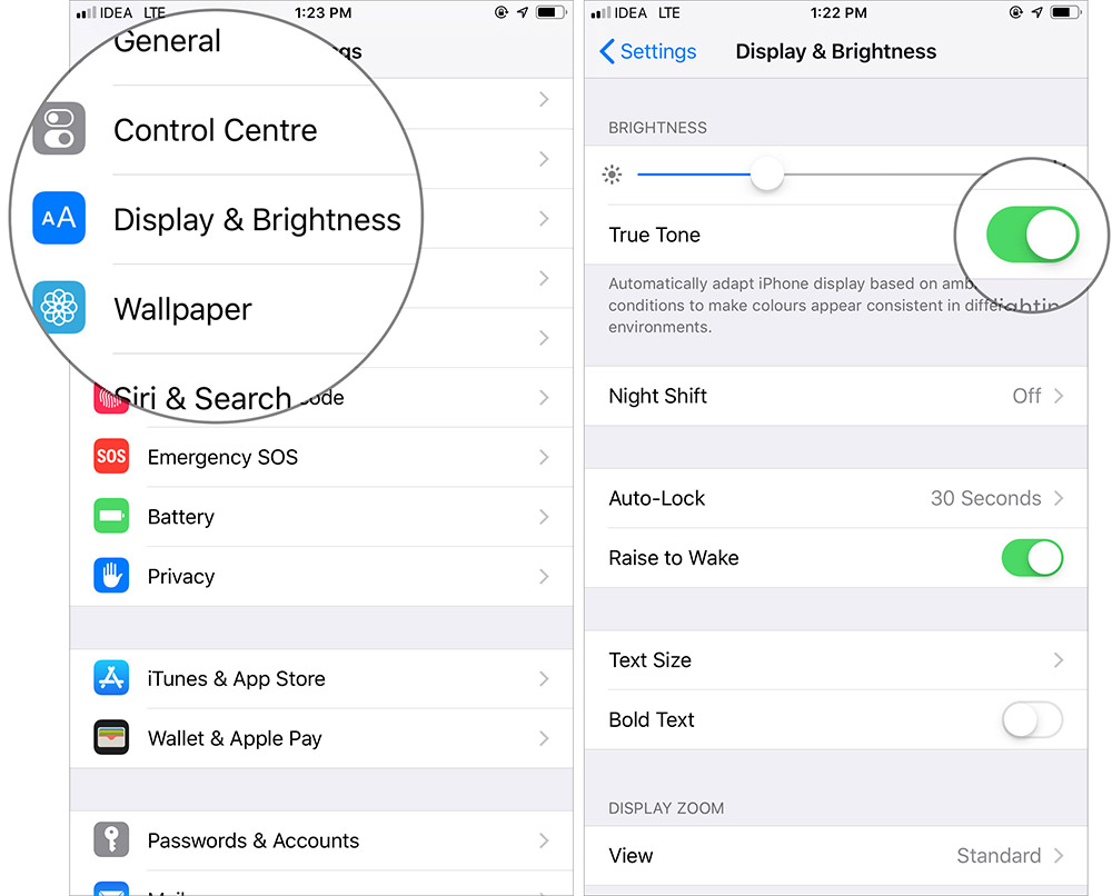 Enable True Tone on iPhone