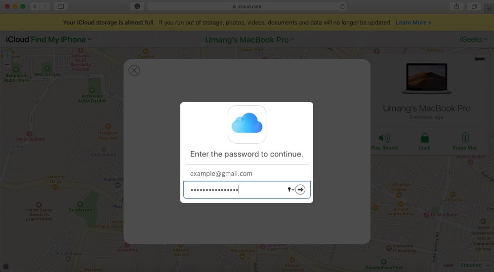 Enter Apple ID Password to Confirm and Remove Mac using iCloud