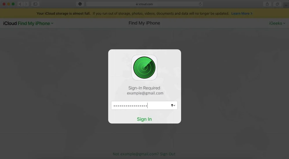 Enter Password and Click on Sign In