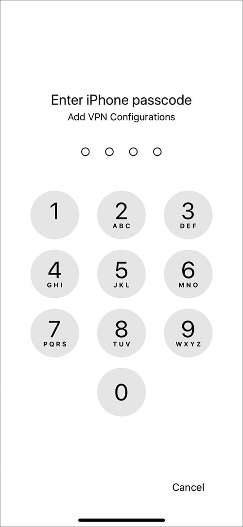 Enter iPhone password in VPN app on iPhone