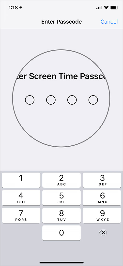 Enter the Screen Time Passcode in iOS 12 Screen Time