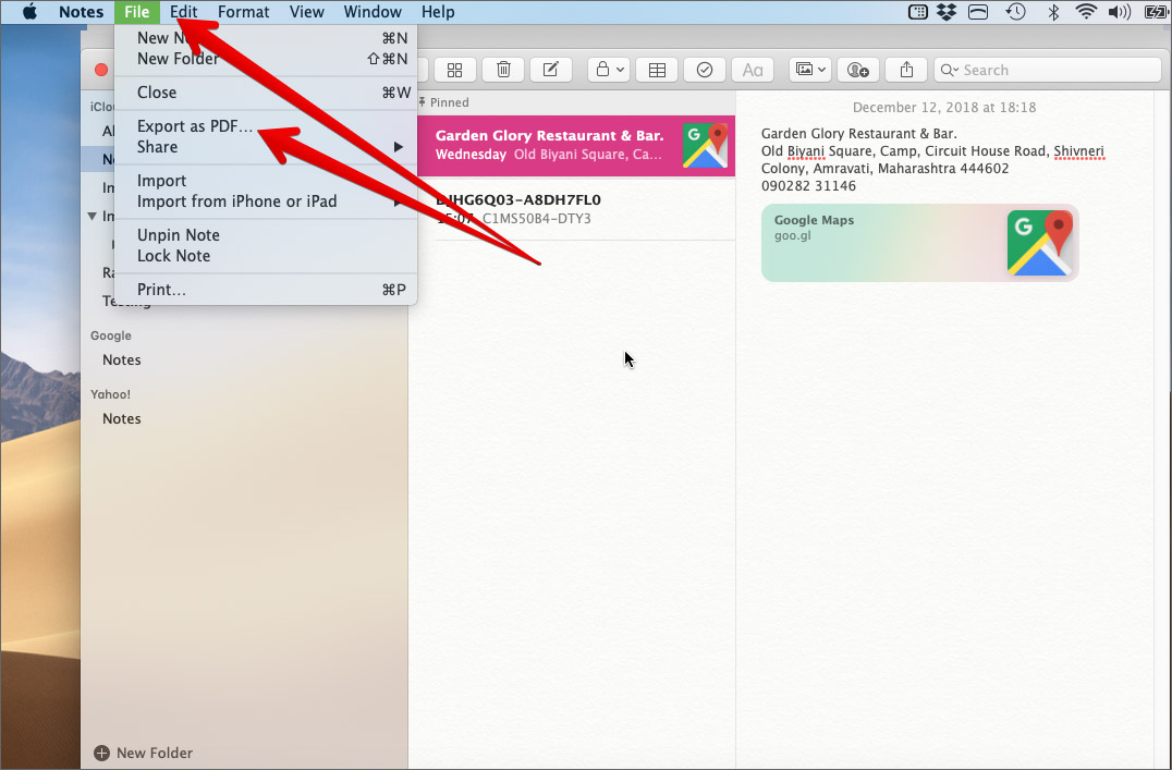 Export Notes as PDF on Mac