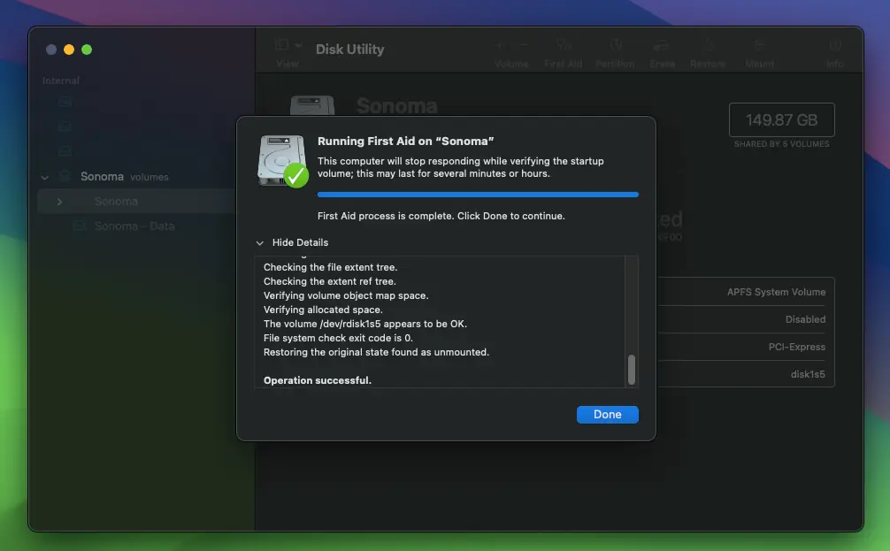 First Aid Feature in Disk Utility