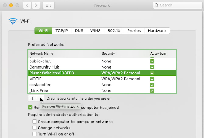 Using System Preferences to forget a Wi-Fi network