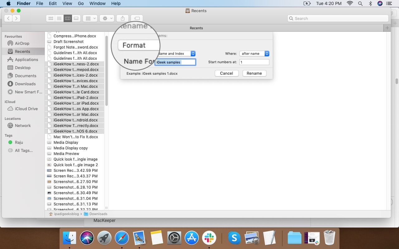 Format Multiple Files Name in Finder on App