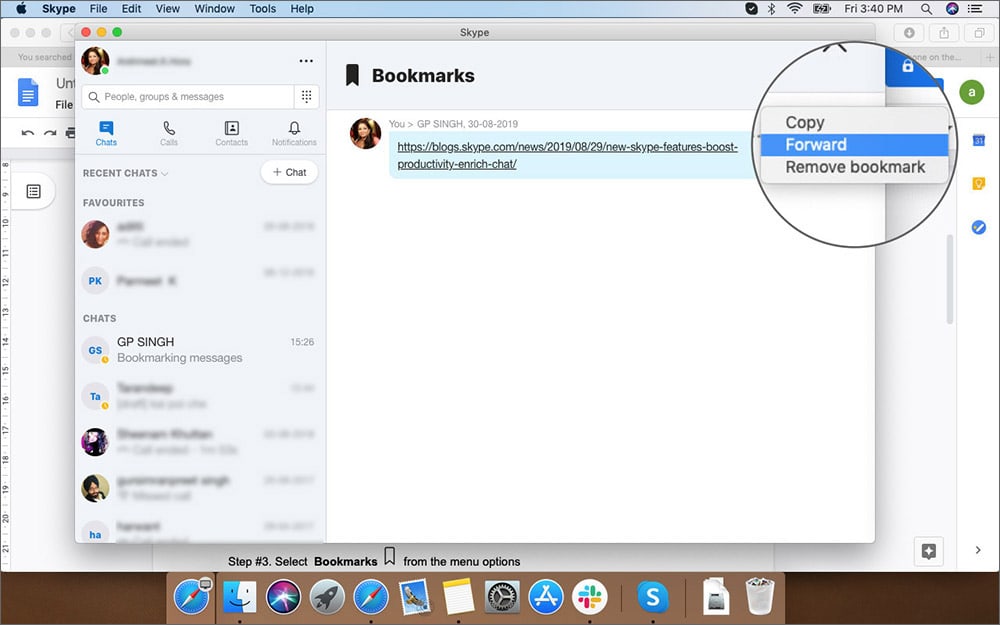 Forward Bookmark Message in Skype on Mac