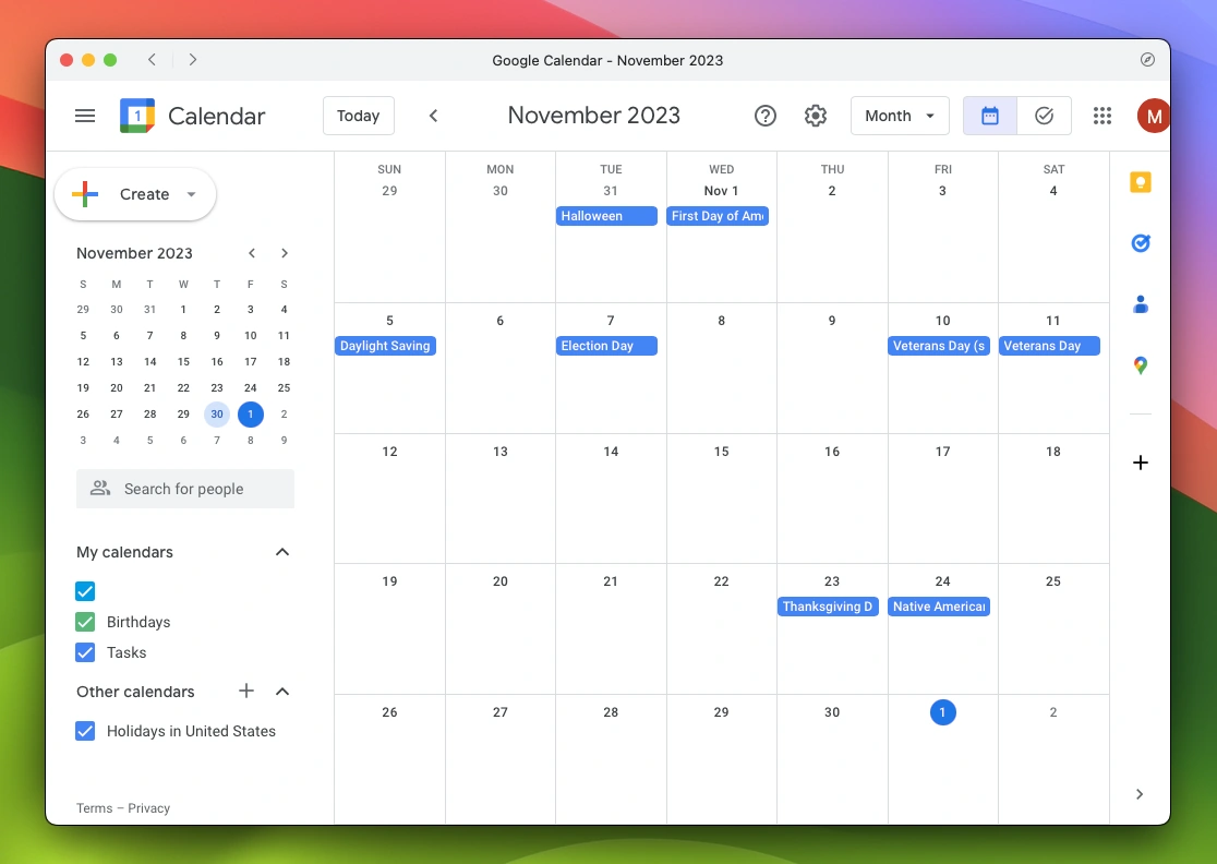 Google Calendar App on Mac