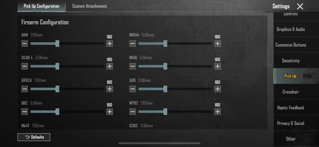 Customize sensitivity for weapons in BGMI