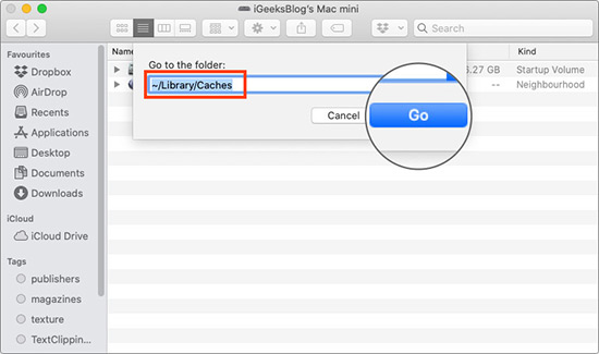 Insert Command and Click on Go in Mac Finder