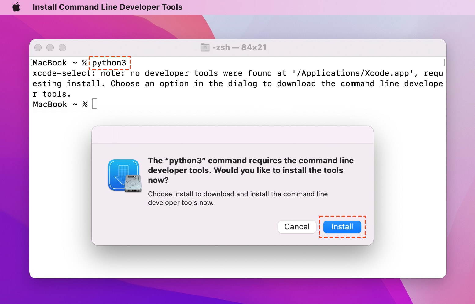 Install Command Line Developer Tool on Mac