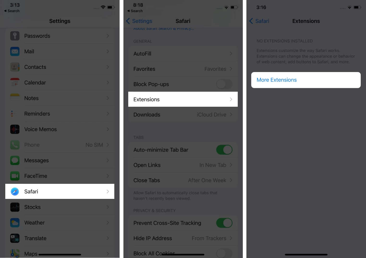 Install Safari extensions on iPhone running iOS 15