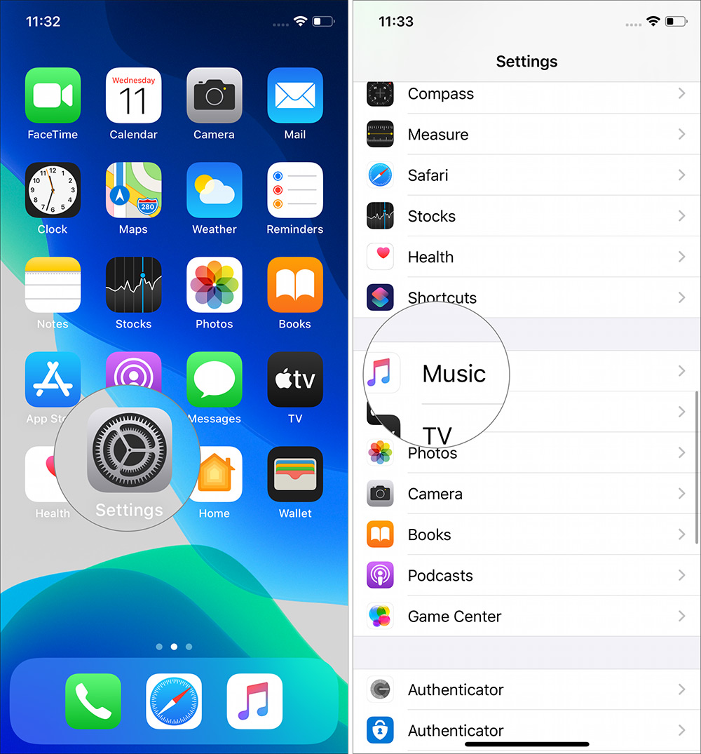 Launch Settings app and tap on Music on your iPhone