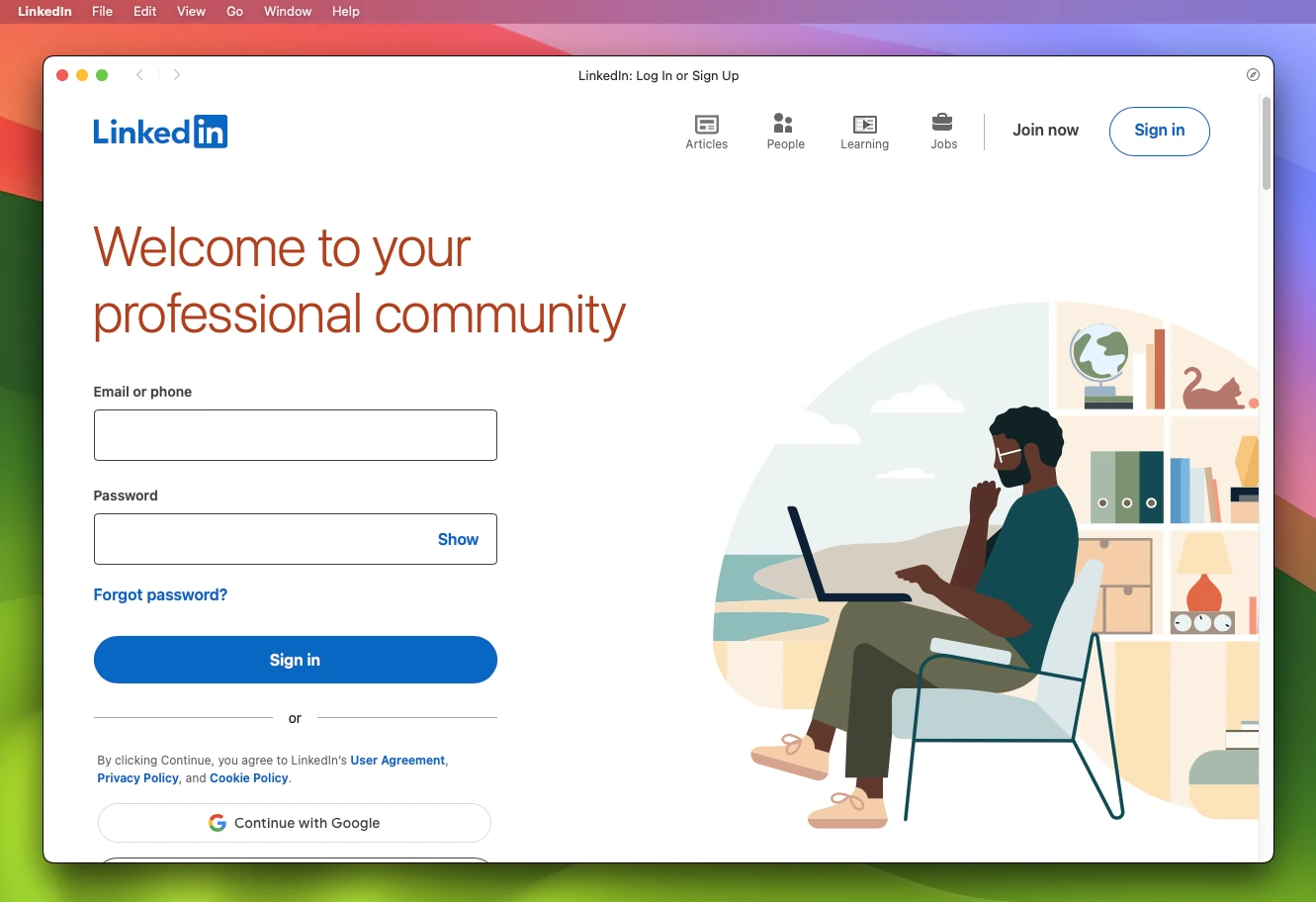 LinkedIn App on Mac