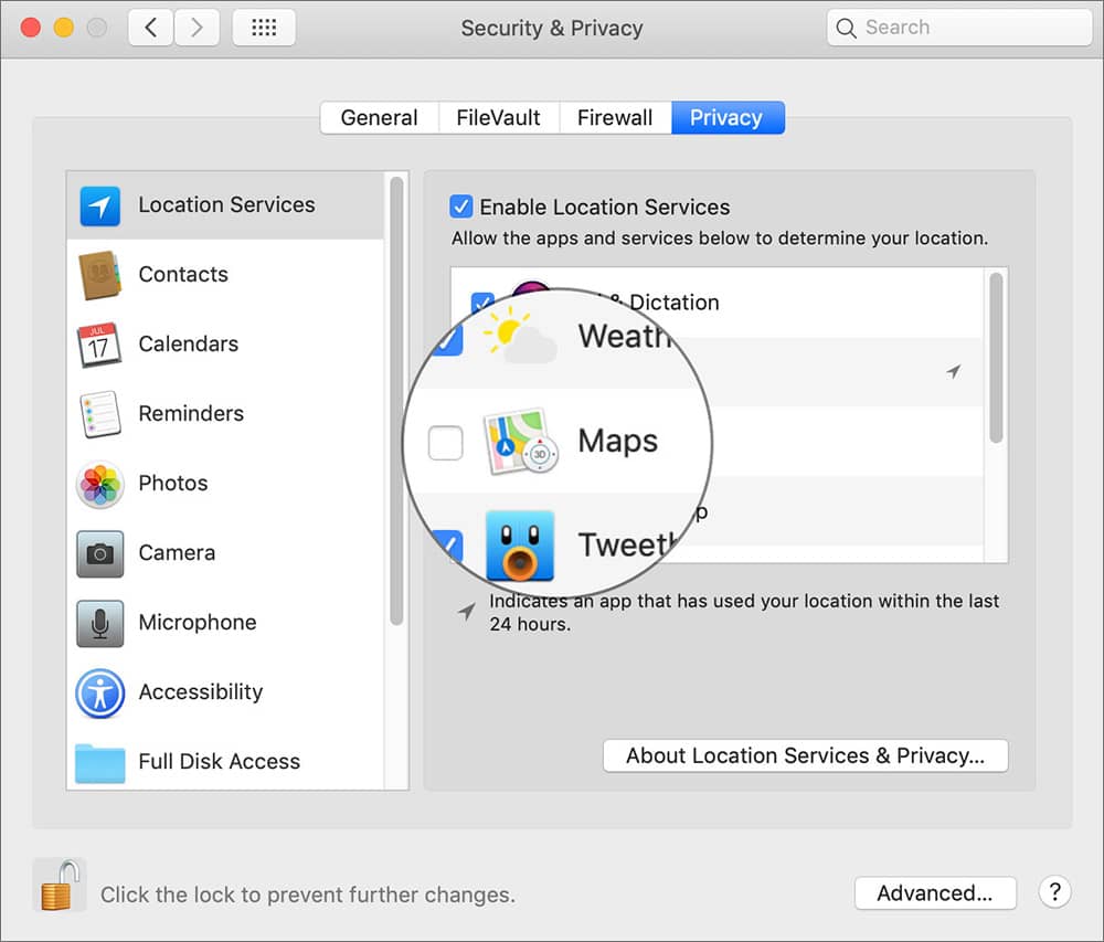 Location Privacy Setting on Mac