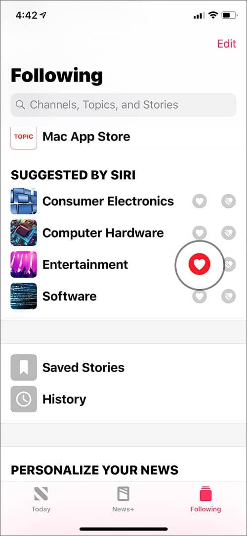 Love A Channel or Topic in Apple News app