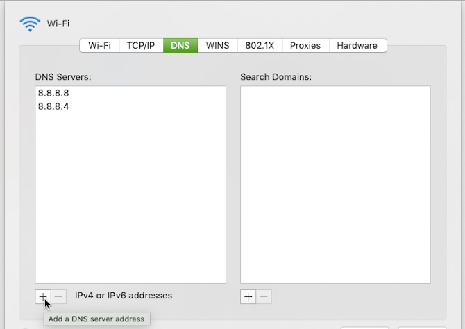 Using System Preferences to add a new DNS server
