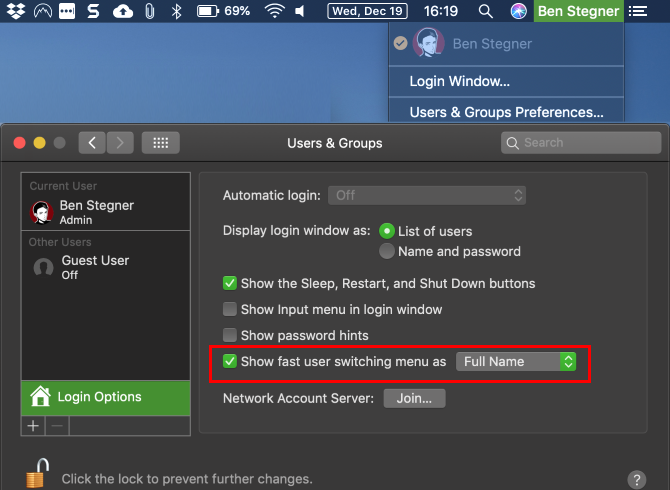 Mac Fast User Switching