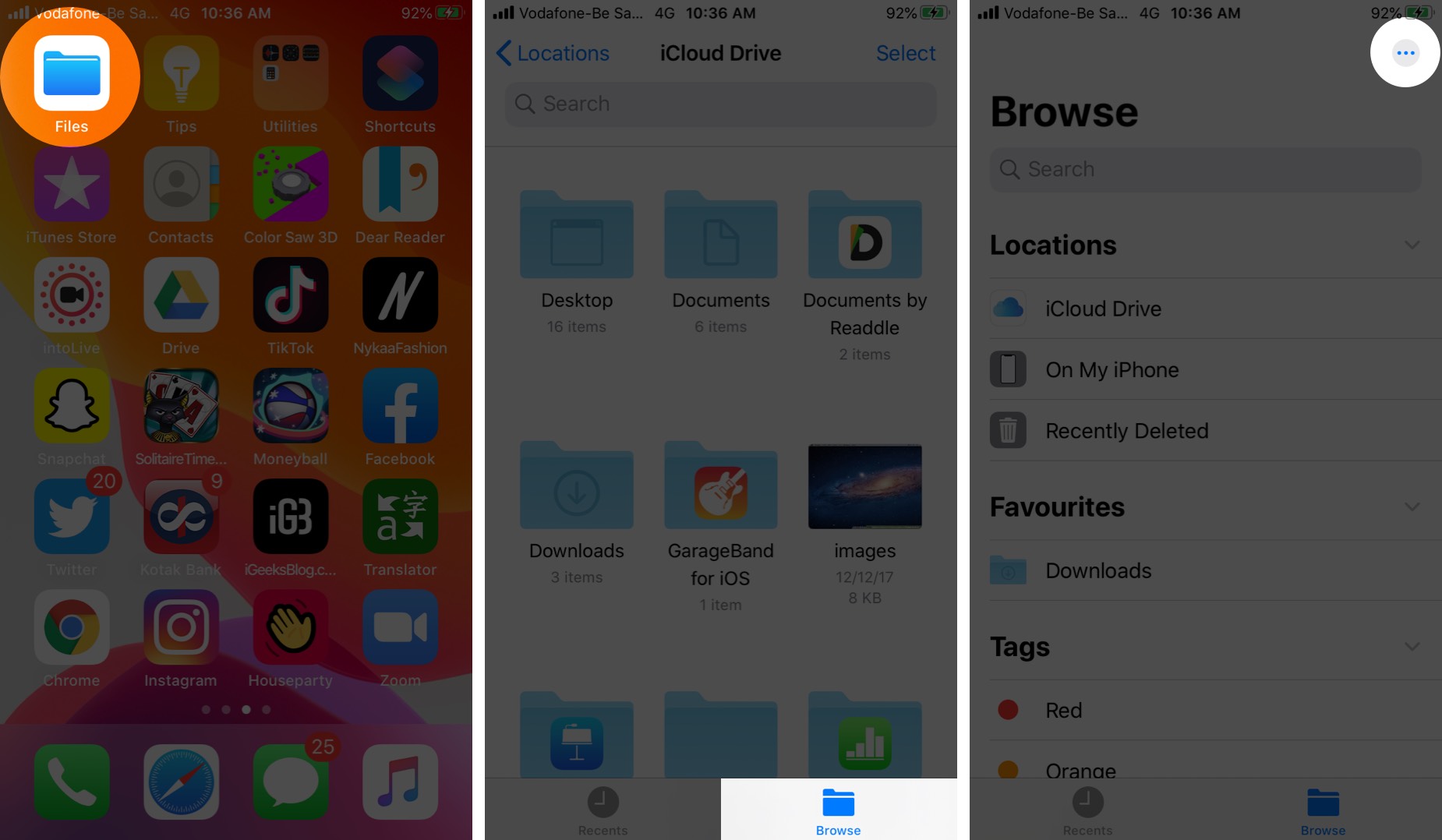 Open Files App Tap on Browse and Then Tap on Three Dots