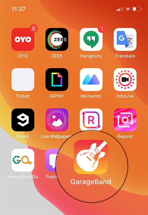 Open GarageBand app on iPhone