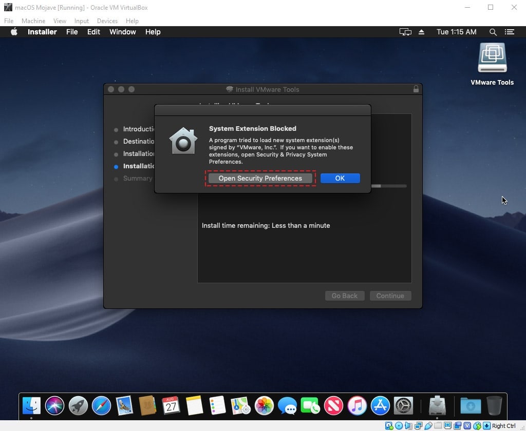 Open Security Preferences