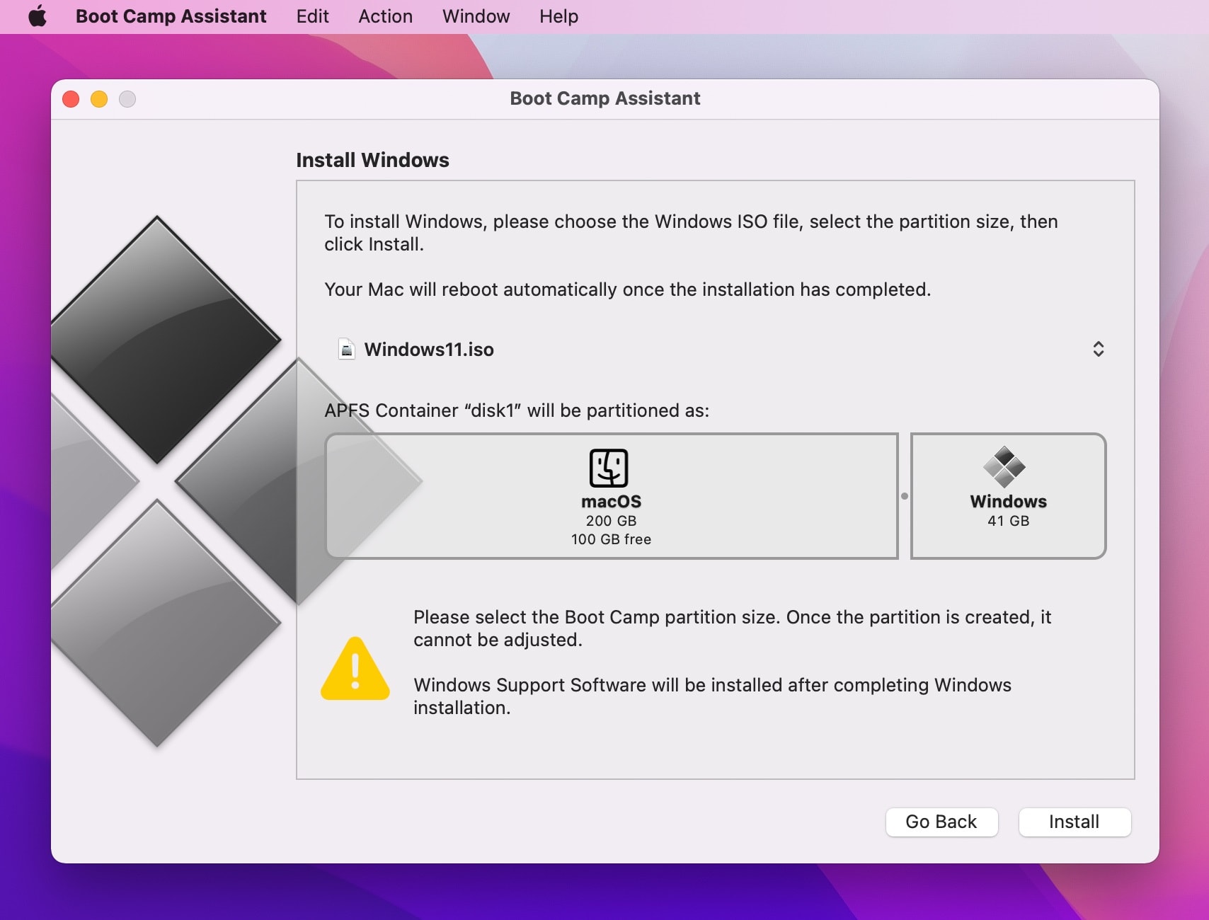 Open Windows 11 ISO in Boot Camp