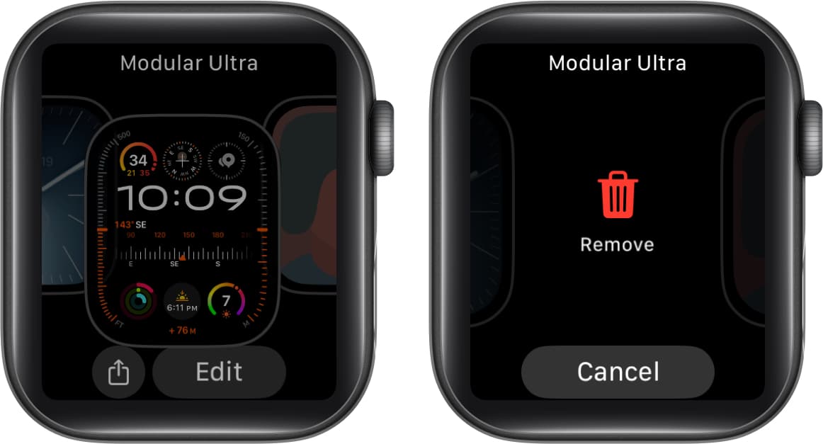 Rearrange Face, Remove Watch Face