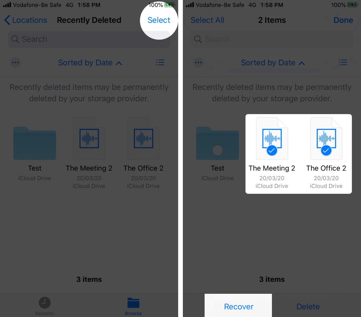 Recover Multiple Docs in Files App