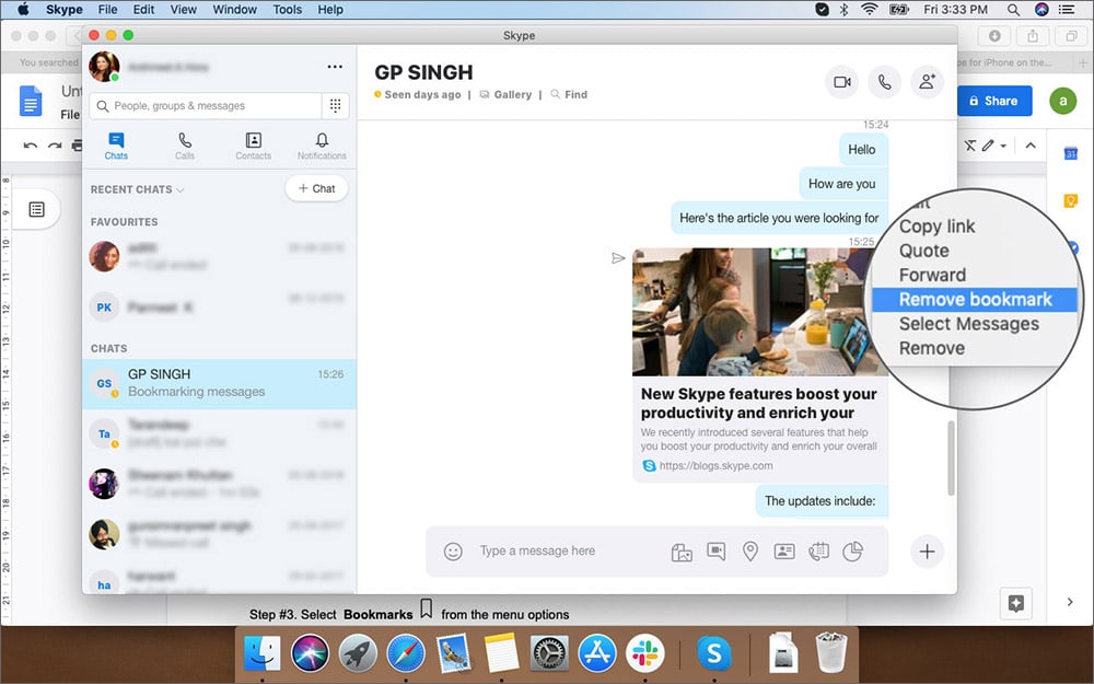 Remove Bookmark Message from Skype App on Mac