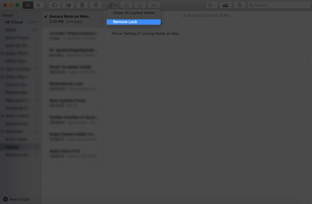 Remove Lock from a Note on Mac