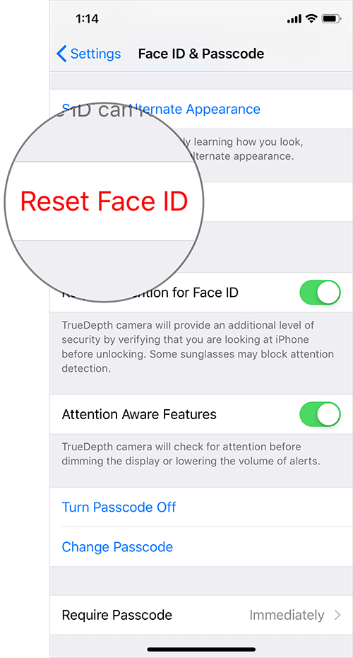 Reset Face ID on iPhone X, Xs, Xs Max, or iPhone XR