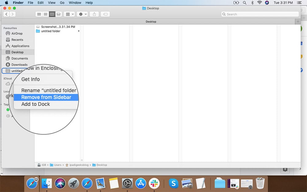 Right Click on Floders to Remove from Finder Sidebar in Mac