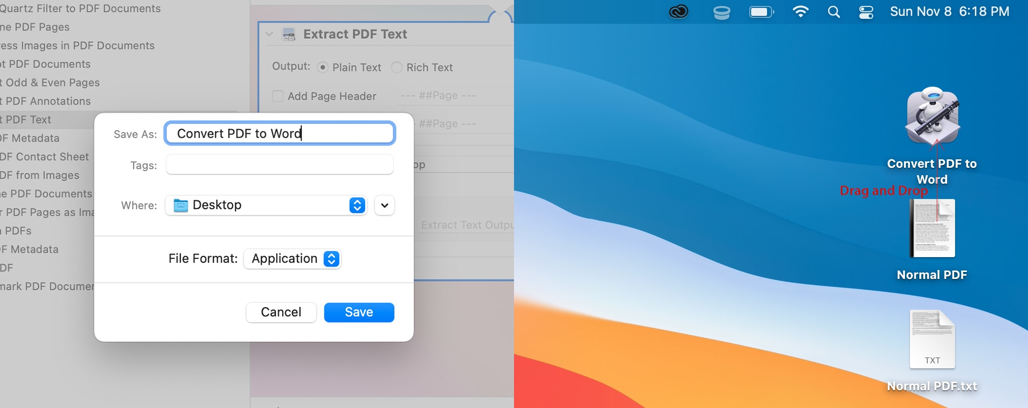 Save and Convert PDF to Word with Automator