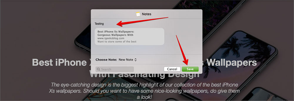 Save files to Notes from Other Apps on Mac