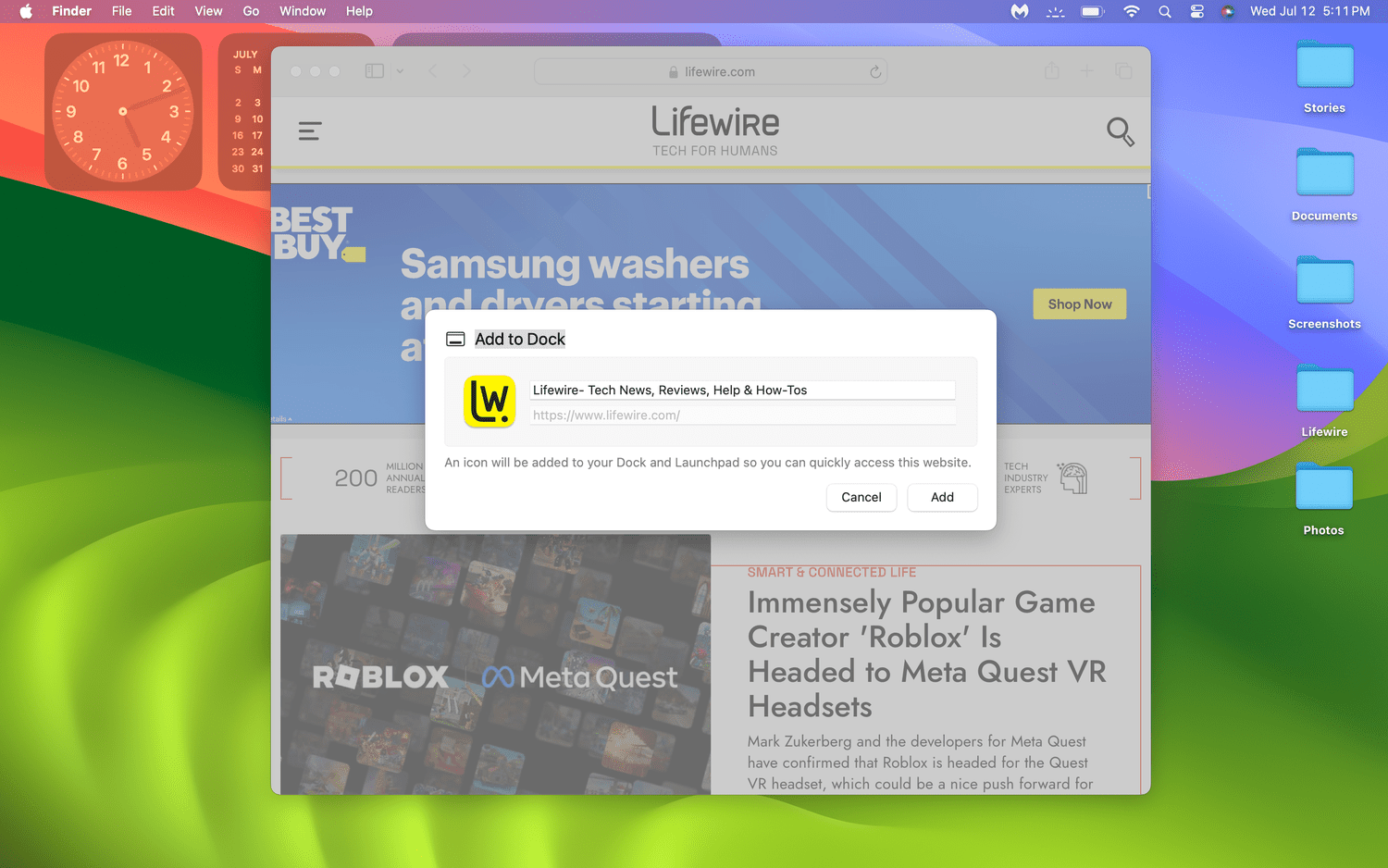 Safari Web Apps in macOS Sonoma