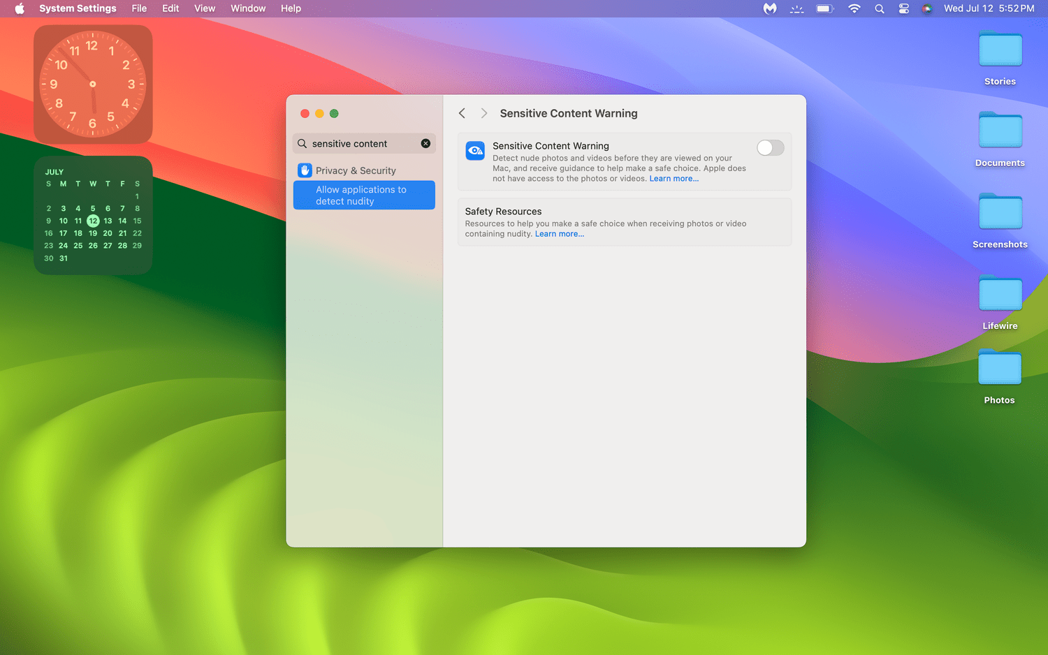 Sensitive Content Warning in macOS Sonoma