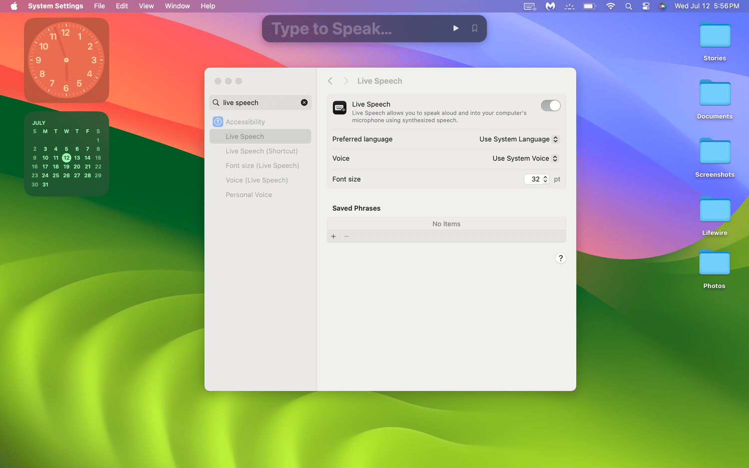 Live Speech in macOS Sonoma